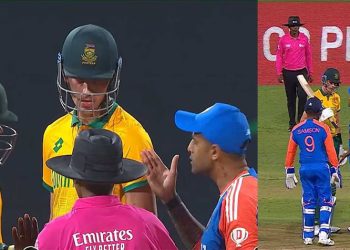 കലിപ്പ് തീര്‍ത്ത് സഞ്ജുവും മാര്‍ക്കോ യാന്‍സനും; ട്വന്റി20 മത്സരത്തിനിടെ സഞ്ജു സാംസണും  മാര്‍ക്കോ യാന്‍സനും തമ്മില്‍ വാക്‌പോര്,  ദൃശ്യങ്ങള്‍ സമൂഹമാധ്യമങ്ങളിലും വൈറല്‍