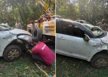 ശബരിമല തീര്‍ഥാടകര്‍ സഞ്ചരിച്ച കാര്‍ കൊക്കയിലേക്കു മറിഞ്ഞ് ഒരാൾ മരിച്ചു, നാലുപേർക്ക് പരുക്ക്, പരുക്കുപറ്റിയവരിയിൽ ഒൻപതു വയസുകാരിയും