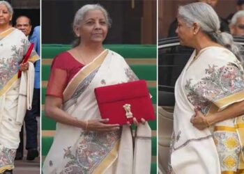 പതിവ് തെറ്റിച്ചില്ല, ഇത്തവണ ബജറ്റവതരണത്തിനെത്തിയത് മധുബനി ചിത്രകല ആലേഖനം ചെയ്ത ഓഫ് വൈറ്റ് കൈത്തറി സിൽക് സാരിയുമുടുത്ത്