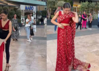 തുര്‍ക്കിയിലെ തിരക്കേറിയെ റോഡിൽ വച്ച് സാരിയുടുത്ത് റഷ്യൻ യുവതി; പിന്നാലെ എത്തി സുരക്ഷാ ജീവനക്കാരൻ, വിവാദം