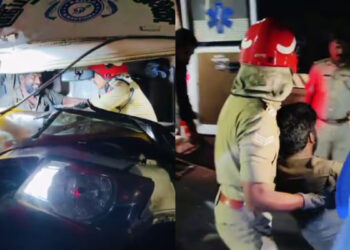 തൃശ്ശൂരിൽ പിക്കപ്പ് വാൻ അപകടം, ഡ്രൈവർ വാഹനത്തിൽ കുടുങ്ങിയത് ഒരു മണിക്കൂറോളം