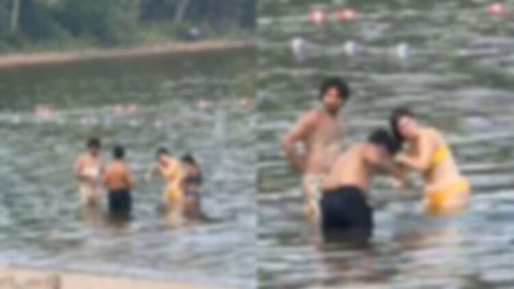 കാനഡയിലെ തടാകത്തിൽ പരസ്പരം സോപ്പ് തേച്ച് കുളിച്ച് 2 കപ്പിൾസ്, അത് ഇന്ത്യക്കാർ ആകാമെന്ന് കമന്റ്, വിമർശനം