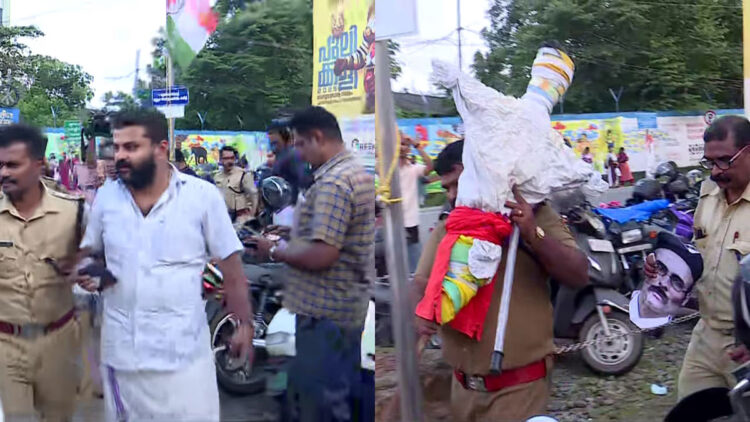 സ്വതന്ത്ര്യ ദിന പോസ്റ്ററിൽ സവർക്കറുടെ ചിത്രം; പ്രതിഷേധത്തിനെത്തിയ കെഎസ്‍യു തൃശ്ശൂര്‍ ജില്ലാ പ്രസിഡന്റിനെ കസ്റ്റഡിയിലെടുത്ത് പൊലീസ്