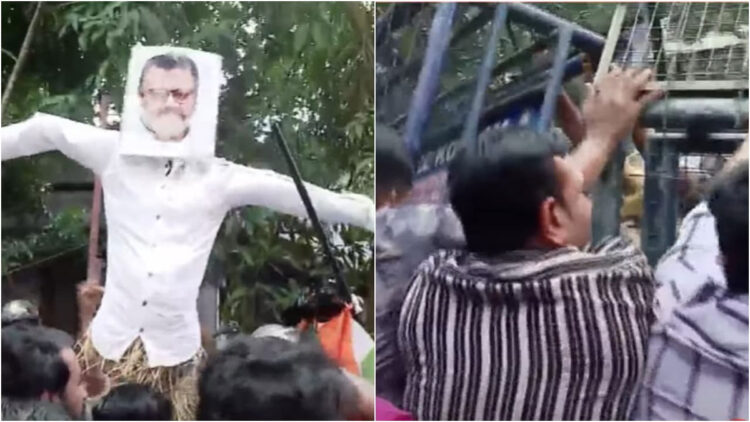 സുരേഷ് ഗോപിയുടെ മാടൻനടയിലുള്ള കുടുംബ വീട്ടിലേക്ക് യൂത്ത് കോൺഗ്രസ്‌ മാർച്ച്; കോലം കത്തിച്ചു