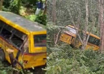 എതിർ ദിശയിൽ വന്ന വാഹനത്തിന് സൈഡ് കൊടുക്കാൻ നിർത്തിയ സ്കൂൾ ബസ് പുറകിലേക്ക് നീങ്ങി മറിഞ്ഞ് അപകടം, 22 കുട്ടികൾക്ക് പരുക്ക്, അപകടത്തിൽപ്പെട്ടത് പാപ്പാല വിദ്യാ ജ്യോതി ഇംഗ്ലീഷ് മീഡിയം സ്കൂളിലെ ബസ്