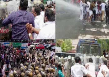 പോലീസ് മർദനങ്ങളിൽ പ്രതിഷേധിച്ച് സെക്രട്ടേറിയറ്റിനു മുന്നിൽ യൂത്ത് കോൺഗ്രസ് പ്രവർത്തകർ ന‌ടത്തിയ പ്രതിഷേധത്തിൽ സംഘർഷം, സംസ്ഥാന നേതാക്കൾ പോലീസ് കസ്റ്റഡിയിൽ