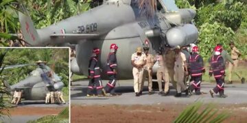 കോൺക്രീറ്റ് ഇട്ടത് ഇന്ന് രാവിലെ!! രാഷ്ട്രപതി സഞ്ചരിച്ച ഹെലികോപ്ടർ കോൺക്രീറ്റിൽ താഴ്ന്നു, പോലീസും അഗ്നിരക്ഷാ സേനയും ചേർന്ന് ഹെലികോപ്ടർ തള്ളി നീക്കി