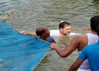ബിഹാർ തെരഞ്ഞെടുപ്പ് ചൂടിനിടെ മീൻ പിടിക്കാനായി കുളത്തിൽ ചാടി രാഹുൽ ​ഗാന്ധി- വീഡിയോ വൈറൽ