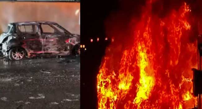 കാറിൽ നിന്ന് പുക ഉയരുന്നതു കണ്ട് പിന്നാലെ വന്ന വാഹന യാത്രികർ വാഹനം നിർത്തി ഓടിയിറങ്ങാൻ ആവശ്യപ്പെ‌ട്ടു, കുടുംബം ഇറങ്ങിയയുടൻ കാർ അ​ഗ്നിക്കിരയായി, സിപിഎം സംസ്ഥാന സമിതിയംഗം സി.ബി. ചന്ദ്രബാബുവും കുടുംബവും രക്ഷപ്പെട്ടത് തലനാരിഴയ്ക്ക്, തൊട്ടടുത്തുള്ള ട്രാൻസ്‌ഫോർ അധികൃതർ പെട്ടെന്ന് ഓഫാക്കിയതിനാൽ ഒഴിവായത് വൻ അപകടം