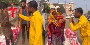 ഇവിടെ ക്രിസ്ത്യന്‍ വസ്തുക്കള്‍ വില്‍ക്കാന്‍ ഞങ്ങള്‍ അനുവദിക്കില്ല,  ഇത് ഹിന്ദു രാഷ്ട്രം, ദാരിദ്രം മാറ്റണമെങ്കില്‍ ഭഗവാൻ ജഗന്നാഥനുമായി ബന്ധപ്പെട്ട വസ്തുക്കൾ വിൽക്കുക, സാന്താ തൊപ്പികൾ വില്‍ക്കുന്നവര്‍ക്കുനേരെ ആക്രോശിച്ച് ഹിന്ദുത്വ പ്രവര്‍ത്തകര്‍