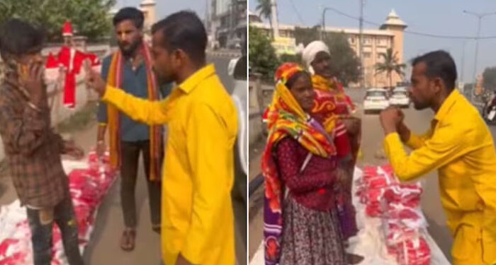 ഇവിടെ ക്രിസ്ത്യന്‍ വസ്തുക്കള്‍ വില്‍ക്കാന്‍ ഞങ്ങള്‍ അനുവദിക്കില്ല,  ഇത് ഹിന്ദു രാഷ്ട്രം, ദാരിദ്രം മാറ്റണമെങ്കില്‍ ഭഗവാൻ ജഗന്നാഥനുമായി ബന്ധപ്പെട്ട വസ്തുക്കൾ വിൽക്കുക, സാന്താ തൊപ്പികൾ വില്‍ക്കുന്നവര്‍ക്കുനേരെ ആക്രോശിച്ച് ഹിന്ദുത്വ പ്രവര്‍ത്തകര്‍