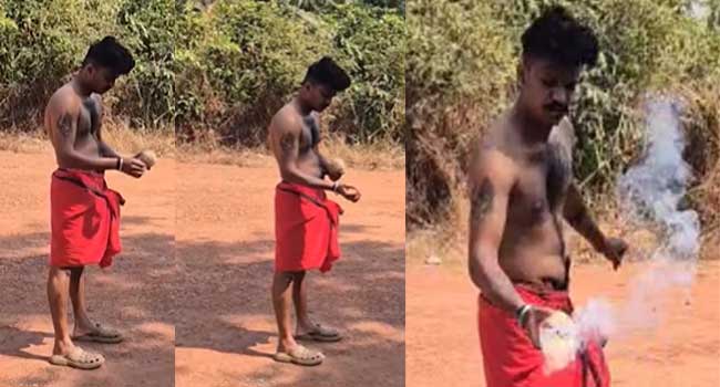 നേതാക്കൾ പറഞ്ഞ ഓലപ്പടക്കത്തിന് തേങ്ങയുടെ വലിപ്പമോ?… വിബിൻ രാജിന്റെ മൂന്നു കൈരലുകൾ അറ്റത് സ്ഫോടക വസ്തുവിന് തീ കൊടുക്കന്നതിനിടെ ദൃശ്യങ്ങൾ പുറത്ത്, വിബിൻ രാജ് കോൺ​ഗ്രസ് ഓഫിസ് പെട്രോളൊഴിച്ച് കത്തിക്കാൻ ശ്രമിച്ചതുൾപ്പെടെ 3 കേസുകളിൽ പ്രതി