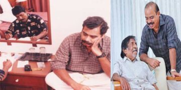 “ഒരിക്കൽ ഹോസ്പിറ്റലിൽ ചെന്നപ്പോൾ വിമലാന്റി എന്റെ കല്ല്യാണക്കാര്യം എടുത്തിട്ടു, കറക്റ്റ്‌ ടൈമിൽ ബ്ലഡ്‌ എടുക്കാൻ വന്ന നഴ്സിനെ പിടിച്ചു നിർത്തി എനിക്ക്‌ കല്ല്യാണം ആലോചിച്ചു, നഴ്സിനും എനിക്കും നാണം വന്നു… ലൈഫിലെ ഏതൊരു മൊമന്റിനും ഒരു അച്ഛൻ-ശ്രീനിയങ്കിൾ കഥയുണ്ട്‌, അതോർത്തെടുത്ത്‌ പറയാൻ അച്ഛനൊരു സെക്കന്റ്‌ മതി, ഇന്ന് രാവിലെ വിളിച്ച കോളിലൊഴികെ… “ശ്രീനി പോയി”…