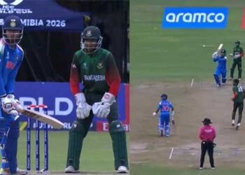 എന്റെ പൊന്ന്  അഭിഗ്യാൻ ഒരു ബോളെങ്കിലും അടിച്ച് സ്ട്രൈക്ക് വൈഭവിനു കൈമാറൂ…അണ്ടർ 19 ലോകകപ്പിൽ ബം​ഗ്ലാദേശിനെതിരെ തുഴഞ്ഞ് കുണ്ഡു… 32 ബോളിൽ അടിച്ചത് വെറും 9 റൺസ്, വൈഭവിന് അർദ്ധ സെഞ്ചുറി- ഇന്ത്യ മൂന്ന് വിക്കറ്റ് നഷ്ടത്തിൽ 88 റൺസ്