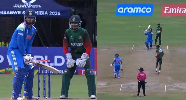 എന്റെ പൊന്ന്  അഭിഗ്യാൻ ഒരു ബോളെങ്കിലും അടിച്ച് സ്ട്രൈക്ക് വൈഭവിനു കൈമാറൂ…അണ്ടർ 19 ലോകകപ്പിൽ ബം​ഗ്ലാദേശിനെതിരെ തുഴഞ്ഞ് കുണ്ഡു… 32 ബോളിൽ അടിച്ചത് വെറും 9 റൺസ്, വൈഭവിന് അർദ്ധ സെഞ്ചുറി- ഇന്ത്യ മൂന്ന് വിക്കറ്റ് നഷ്ടത്തിൽ 88 റൺസ്