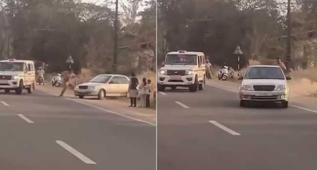 പരിശോധനയ്ക്കായി വാഹനം തടയവേ എംവിഡി ഉദ്യോഗസ്ഥനെ കാറിടിപ്പിച്ച് അപായപ്പെടുത്താൻ ശ്രമം; രക്ഷപ്പെട്ടത് തലനാരിഴയ്ക്ക്, ഉദ്യോ​ഗസ്ഥനെ ഇടിപ്പിക്കാൻ ശ്രമിച്ചത് സ്‌കൂൾ യൂണിഫോമിലുള്ള വിദ്യാർഥികൾ!! വാഹനത്തിന്റെ രജിസ്ട്രേഷൻ കാലാവധി കഴിഞ്ഞതെന്ന് കണ്ടെത്തൽ