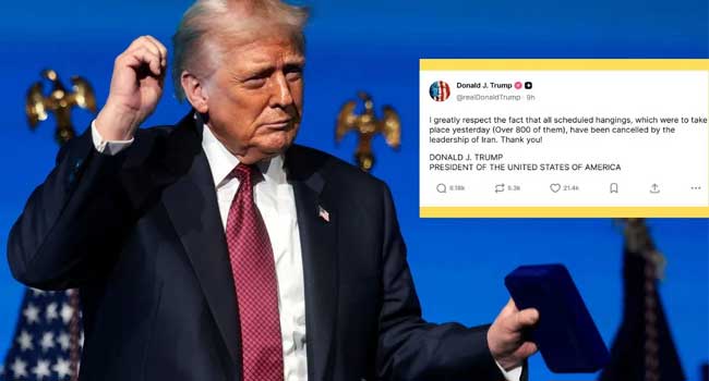 ആ തീരുമാനം ഞാൻ ഏറെ ബഹുമാനിക്കുന്നു… ഇറാൻ തൂക്കിലേറ്റാനിരുന്നത് എണ്ണൂറിലധികം രാഷ്ട്രീയ തടവുകാരെ… തീരുമാനം മാറ്റിയതോടെ യുഎസ് സൈനിക നടപടി സാധ്യത കുറയുന്നു- നന്ദി പറഞ്ഞ് ട്രംപ്, പ്രതിഷേധങ്ങൾ നിലച്ചു, തെരുവുകൾ ശാന്തം, വ്യാപാര പ്രവർത്തനങ്ങളും സാധാരണ നിലയിലേക്ക്…