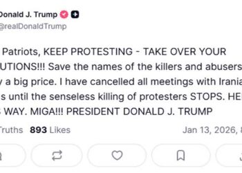 സമാധാനപരമായ പ്രതിഷേധക്കാരെ ഹിംസാത്മകമായി കൊന്നാൽ അമേരിക്ക പ്രതികരിക്കും… ഇറാനിയൻ ദേശാഭിമാനികളേ, പ്രതിഷേധം തുടരൂ, നിങ്ങളുടെ സ്ഥാപനങ്ങൾ കൈയ്യടക്കൂ, കൊലയാളികളുടെയും പീഡകരുടെയും പേരുകൾ സൂക്ഷിക്കുക… അവർ വലിയ വില കൊടുക്കും, സഹായം പിന്നാലെയെത്തും- ട്രംപ്!! ഇറാനിലെ പ്രതിഷേധങ്ങളിൽ ‘വിദേശ അട്ടിമറി’, കടുത്ത മുന്നറിയിപ്പുമായി റഷ്യ