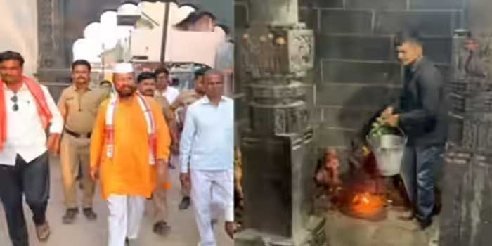 ‘എംഎൽഎ ഹിന്ദുക്കളെയും മുസ്‌ലിംകളെയും വിഡ്ഢികളാക്കുകയാണ്… ഗോമാംസം കഴിക്കുന്ന ആൾ, ഹജ്ജിന് പോയത് അടുത്തയിടെ!! ശിവരാത്രി ദിനത്തിൽ മുൻ മന്ത്രി അബ്ദുൽ സത്താർ സന്ദർശിച്ച ക്ഷേത്രം ​ഗോമൂത്രം തളിച്ച് ശുദ്ധമാക്കി ബിജെപി പ്രവർത്തകർ