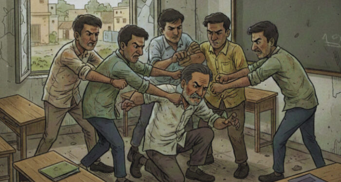 ചുമരിൽ ഒട്ടിച്ച അംബേദ്കറിന്റെ ചിത്രം വലിച്ചു കീറി, ദളിത് വിദ്യാര്‍ത്ഥികള്‍ക്കെതിരെ ജാതി അധിക്ഷേപവും, ആര്‍എസ്എസ് സ്കൂളില്‍ കയറി പ്രിന്‍സിപ്പലിനെ  ഓടിച്ചിട്ട് അടിച്ച് വിദ്യാര്‍ത്ഥികള്‍