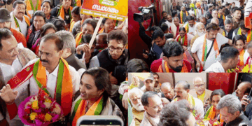 പഞ്ചവാദ്യ- താലപ്പലി അകമ്പടിയോടെ മേയറിന്റെ നേതൃത്വത്തിലുള്ള ബിജെപി  ജനപ്രതിനിധി സംഘത്തിന് ​ഗംഭീര വരവേൽപ്പ്; നിതിൻ നവീനുമായി കൂടിക്കാഴ്ച്ച നടത്തി; മോദിയെ ഇന്ന് കാണും