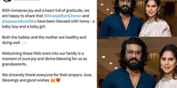 രാം ചരൺ- ഉപാസന കൊനിഡേല ദമ്പതികൾക്ക് ഇരട്ട കുട്ടികൾ; സന്തോഷം പങ്ക് വെച്ച് ചിരഞ്ജീവി