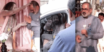 തിരുവനന്തപുരം ബിജെപി ഓഫിസ് സന്ദർശിച്ച് ‘അഘോരി’ സന്യാസി സംഘം;  തെരഞ്ഞെടുപ്പ് പ്രചരണ സ്ഥലത്തായിരുന്ന രാജീവ് ചന്ദ്രശേഖറിനടുത്തെത്തി അനുഗ്രഹിച്ചു