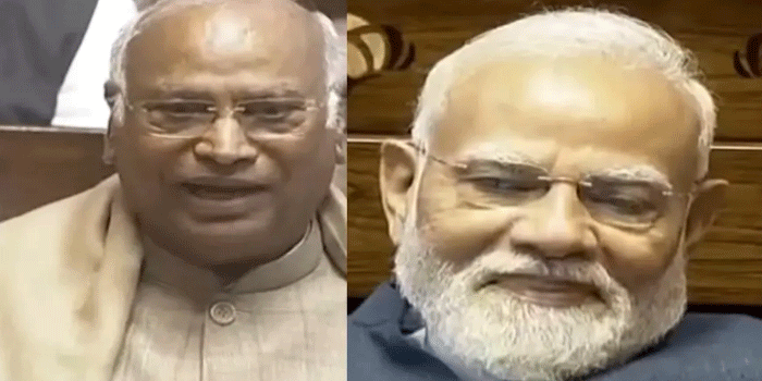 ‘ഞങ്ങളുമായി ഡേറ്റ് ചെയ്തു, ഞങ്ങളെ സ്നേഹിച്ചു, പക്ഷേ അവസാനം വിവാഹം കഴിച്ചത് പ്രധാനമന്ത്രി നരേന്ദ്ര മോദിയെ…’ രാജ്യസഭയാകെ ചിരിപടർത്തി മല്ലികാർജുൻ ഖാർഗെ; പ്രധാനമന്ത്രിയുടെയും പിടുത്തം വിട്ടു