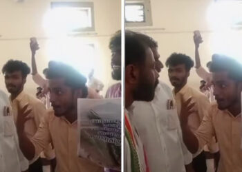 വയനാട് ഫണ്ട് മുക്കിയ കോണ്‍ഗ്രസിന് വോട്ടില്ല… കണ്ണൂര്‍ തോട്ടട പോളിടെക്‌നിക്കില്‍ വോട്ട് ചോദിച്ചെത്തിയ  യുഡിഎഫ് സ്ഥാനാര്‍ഥിയെ കയ്യേറ്റം ചെയ്യാന്‍ ശ്രമിച്ച് എസ്എഫ്ഐ പ്രവര്‍ത്തകര്‍, ക്ലാസില്‍ നിന്നും കൂവി ഓടിച്ചു