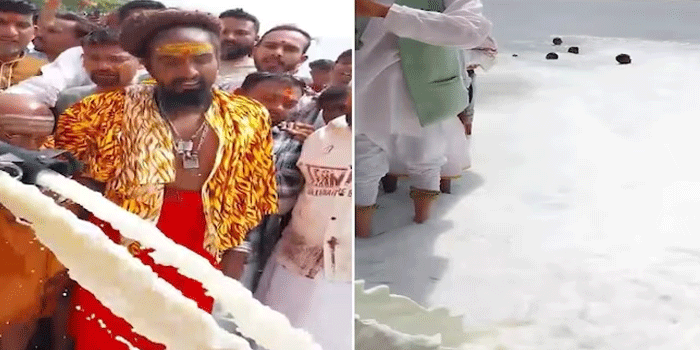 നർമ്മദാ നദിയിൽ 11,000 ലിറ്റർ പാൽ ഒഴുക്കി ചടങ്ങ്; ‘നദിയെ അഭിഷേകം ചെയ്തതെ’ന്ന് സംഘാടകര്‍; വിമർശനങ്ങൾ ഉയരുന്നു