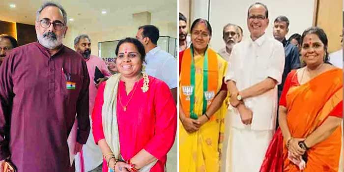 ശോഭ സുരേന്ദ്രനായി പണം കൈമാറിയ സിമി സജീവൻ ചില്ലറക്കാരിയല്ല, ബിജെപി നേതാക്കളുമായി അടുത്ത ബന്ധം, കേന്ദ്രമന്ത്രിക്കും ശോഭ സുരേന്ദ്രനും പിന്നാലെ രാജീവ് ചന്ദ്രശേഖറിനൊപ്പമുള്ള ഫോട്ടോകളും പുറത്ത്