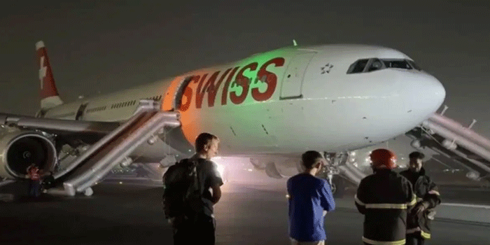ഡൽഹിയിൽ നിന്നും പറന്നുയരുന്നതിനിടെ സ്വിസ് എയർ വിമാനത്തിന്റെ എഞ്ചിൻ തകരാറിലായി, തീപിടിച്ചു, ആറ് പേർക്ക് പരിക്ക്