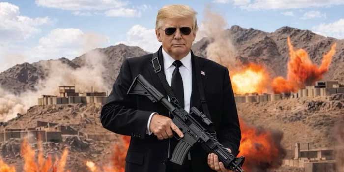 ബാക്​ഗ്രൗണ്ടിൽ അമേരിക്കൻ സ്ഫോടനത്തിൽ ചിഹ്നിച്ചിതറുന്ന ഇറാൻ, കയ്യിൽ തോക്കും കയ്യിലേന്തി ട്രംപ്… ‘ഇനി മര്യാദക്കാരനായിരിക്കില്ല (No more Mr Nice Guy), ഒപ്പിടുന്നതാണ് ഇറാന് നല്ലത്’- മുന്നറിയിപ്പുമായി യുഎസ് പ്രസിഡന്റിന്റെ പോസ്റ്റർ