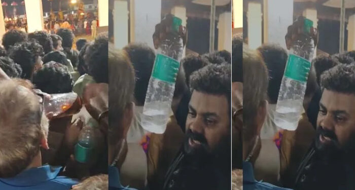 ഉത്സവത്തിനിടെ ക്ഷേത്രത്തിനകത്ത് പരസ്യ മദ്യപാനം, കുപ്പിയിലുള്ള മദ്യം മാറി മാറി കുടിച്ച് യുവാക്കള്‍, ചോദ്യം ചെയ്ത സ്ത്രീകളെ ഭീഷണിപ്പെടുത്തി
