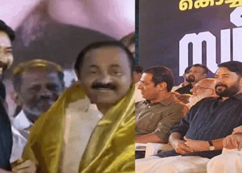 ‘മുഖ്യമന്ത്രിയായി അഭിനയിക്കുക എളുപ്പമുള്ള കാര്യമാണ്, യഥാർത്ഥത്തിൽ മുഖ്യമന്ത്രി ആവുകയെന്നത് ഏറെ ബുദ്ധിമുട്ടുള്ള കാര്യമാണ്’- വി.ഡി സതീശനെ പൊന്നാടയണിയിച്ച് ആദരിച്ച് മമ്മൂട്ടി