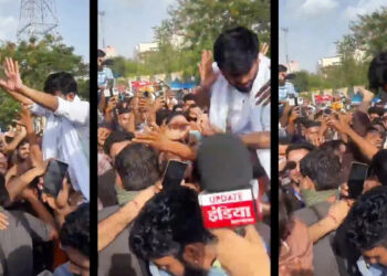 കോക്രോച്ച് ജനതാ പാർട്ടി സ്ഥാപകൻ അഭിജീത് ഡിപ്‌കെയ്ക്ക് മര്‍ദനം, കഴുത്തിലെ സ്കാര്‍ഫ്  പിടിച്ചു വലിച്ചു,  മുഖത്ത് തുടരെ തുടരെ അടിച്ചു, ആക്രമണം പ്രവർത്തകരുടെ തോളിലേറി റാലിയില്‍ പങ്കെടുക്കവെ