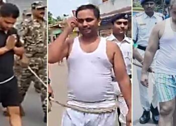 ‘ഇതാണ് രാമരാജ്യം’- ബിജെപി എംഎൽഎ!! അടിവസ്ത്രം മാത്രം ധരിപ്പിച്ച് അരയിൽ കയർ കെട്ടി തൃണമൂൽ കോൺ​ഗ്രസ് നേതാക്കളെ പൊതുമധ്യത്തിൽ കൂടി നടത്തിച്ച് ബംഗാൾ പോലീസ്, ചില നേതാക്കളെക്കൊണ്ട് പൊതുവേദിയിൽ ഏത്തമിടീച്ച് മാപ്പു പറയിക്കുന്നു- കേസിൽ ഇടപെട്ട് ഹൈക്കോടതി, സർക്കാരിനോട് വിശദീകരണം തേടി