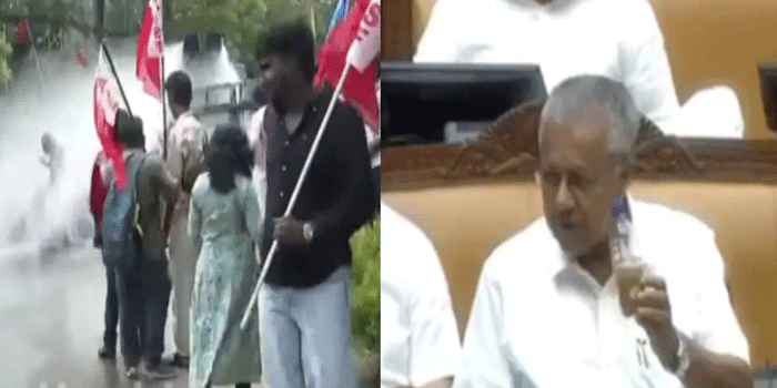 ‘സെപ്റ്റിക് ടാങ്കിലെ വെള്ളമാണോ സമരക്കാർക്കെതിരെ പോലീസ് പ്രയോഗിച്ചത്? അമീബിക് മസ്തിഷ്കജ്വരം പടർത്താൻ സാധ്യതയുള്ള മലിനജലമാണിത്‘; കുപ്പിയിൽ വെള്ളവുമായി പിണറായി വിജയൻ നിയമ സഭയിൽ; സാമ്പിൾ ലാബിലേക്ക് അയയ്ക്കാമെന്ന് ചെന്നിത്തല