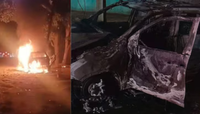 കാര് ട്രക്കുകൾ ഉപയോഗിച്ച് വളഞ്ഞു, പിന്നാലെ പെട്രോളൊഴിച്ച് തീയിട്ടു, ബിജപി നേതാവിനെയും സുഹൃത്തുക്കളെയും ചുട്ടുകൊന്നു, നാലുപേര് അറസ്റ്റില്, കൊലപാതകത്തിനു പിന്നില് മണല് ഖനന തര്ക്കം