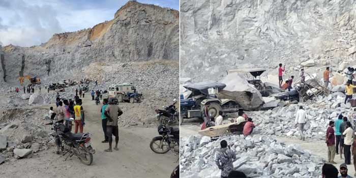 ട്രാ​ക്ട​ർ ഉ​പ​യോ​ഗി​ച്ച് മു​ക​ളി​ലെ പാ​റ നീ​ക്കം ചെ​യ്യു​ന്ന​തി​നി​ടെ അ​പ്ര​തീ​ക്ഷി​ത​മാ​യി കൂ​റ്റ​ൻ ക​ല്ലു​ക​ളും മ​ണ്ണും താഴേനിന്ന് ജോലി ചെയ്യുന്ന തൊഴിലാളികളുടെ ദേഹത്തേക്കും തലയിലേക്കും പതിച്ചു, 9 പേർക്ക് ദാരുണാന്ത്യം, അഞ്ചുപേർക്ക് ​ഗുരുതര പരുക്ക്, കല്ലും മണ്ണും നീക്കം ചെയ്യുന്നത് യ​ന്ത്ര​സ​ഹാ​യ​ത്തോ​ടെ, മരണസംഖ്യ ഉയർന്നേക്കും