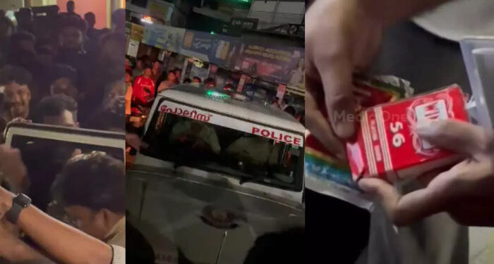കൃത്യനിര്വഹണം തടസപ്പെടുത്തി, ഔദ്യോഗിക വാഹനത്തില് മദ്യക്കുപ്പിയും ചീട്ട് കെട്ടുകളും ഒളിപ്പിച്ച പൊലീസുകാരെ തടഞ്ഞുവച്ചു, 200 പേര്ക്കെതിരെ കേസ്