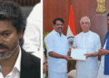 ‘വിജയ് സത്യപ്രതിഞ്ജാ ലംഘനം നടത്തി; മന്ത്രി സഭായോഗത്തിൽ ചട്ടവിരുദ്ധമായി മുഖ്യമന്ത്രിയുടെ ഉപദേശകന്റെയും സുഹൃത്തിന്റെയും സാന്നിധ്യം‘- ഗവർണർക്ക് പരാതി നൽകി ബിജെപി; ‘കുതിരക്കച്ചവടത്തിന് ശ്രമിക്കുന്നു‘വെന്ന് ഡിഎംകെ