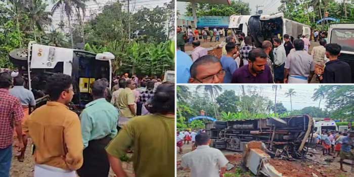 ഇരുചക്ര യാത്രികൻ അശ്രദ്ധമായി വാഹനം പമ്പിലേക്ക് കയറ്റാൻ ശ്രമിക്കുന്നതിടെ രക്ഷിക്കുന്നതിനായി ടൂറിസ്റ്റ് ബസ് വെട്ടിച്ചുമാറ്റി, നിയന്ത്രണം വി‌ട്ട് വിവാ​ഹ സം​ഘം സഞ്ചരിച്ച ബസ് പെട്രോൾ പമ്പിന്റെ മുൻ ഭാ​ഗത്ത് ഇടിച്ചുകയറി മറിഞ്ഞു, 35 പേർക്ക് പരുക്ക്, നാലുപേരുടെ നില ​ഗുരുതരം- Video