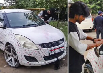 പ്രണയം പ്രകടിപ്പിക്കാന്‍ ലിപ്സ്റ്റിക്കിട്ട് കാറില്‍ 3400 ചുംബനങ്ങള്‍, കാമുകനെ കയ്യോടെ പൊക്കി ട്രാഫിക് പൊലീസ്, 5500 രൂപ പിഴ, ഒടുവില്‍ കാര്‍ തേച്ച് കഴുകി യുവാവ്