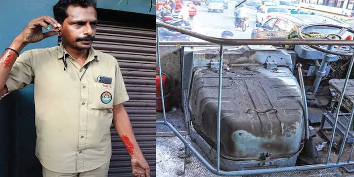 ഓടിക്കൊണ്ടിരുന്ന കെഎസ്ആർടിസി ബസിന്റെ ബോണറ്റിൽനിന്ന് തീയും പുകയും, ഡ്രൈവറുടെ കൈയ്ക്ക് പൊള്ളലേറ്റു