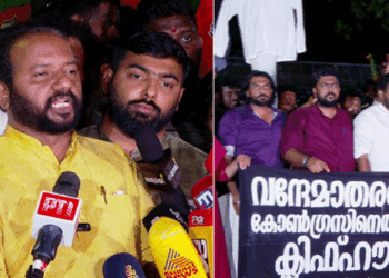 ‘വി.ഡി സതീശനൊപ്പം ജിന്നയുടെ പ്രേതം കൂടിയിരിക്കുവാണ്;  മഹാത്മാഗാന്ധിയുടെ രാഷ്ട്രീയം മറന്ന് മൗദൂദിയുടെ രാഷ്ട്രീയമാണ് മുഖ്യമന്ത്രി പിന്തുടരുന്നത്‘: എസ്. സുരേഷ്; ‘ഇറ്റലിയുടെ ദേശീയ​ഗാനമാണ് പാടിയിരുന്നതെങ്കിൽ സോണിയക്ക് തൃപ്തിയായേനെ ‘