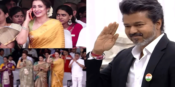 മഞ്ഞ സാരിയും തലയിൽ മുല്ലപ്പൂവും, സ്വാതന്ത്ര്യദിന ചടങ്ങിൽ വിജയ്യുടെ കുടുംബത്തിനരികെ തൃഷ; മുഖ്യമന്ത്രിയ്ക്ക് നടിയുടെ വക സല്യൂട്ട്; ചിത്രങ്ങളും വീഡിയോകളും വൈറൽ