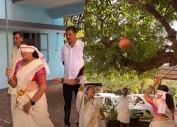 മെമ്പറേ, അടി വരുന്നുണ്ടേ…. ഓടിക്കോ…. കണ്ണ് കെട്ടിവിട്ടത് ബിജെപി മെമ്പർ, കുടം തല്ലിപ്പൊട്ടിക്കാൻ വടിയുമായി പോയത് യുഡിഎഫ് മെമ്പർ, തലയ്ക്ക് അടി കിട്ടിയ എൽഡിഎഫ് മെമ്പർക്ക് പരുക്ക്- വീഡിയോ