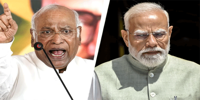 ‘മോദിയല്ല, മോദിയുടെ അച്ഛന് വരെ ഇറങ്ങിപ്പോകേണ്ടിവരും’;  ഖാർഗെയുടെ പരാമർശത്തിൽ വിവാദം, ‘കള്ളന്മാരുടെയും സാമൂഹികവിരുദ്ധരുടെയും ഭാഷ ‘യെന്ന്  ബിജെപി; ദൃശ്യങ്ങൾ സാമൂഹികമാധ്യമങ്ങളിൽ