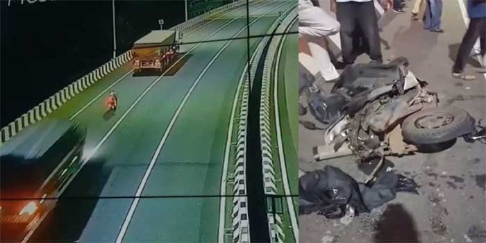 മുന്നിലും പിന്നിലും ലോറി, മധ്യത്തിൽ സ്കൂട്ടർ യാത്രികർ... പിന്നിലുള്ള ലോറി അമിതവേ​ഗത്തിലെത്തി ദമ്പതികൾ സഞ്ചരിച്ച വാഹനമടക്കം മുന്നേപോയ വാഹനത്തിലേക്ക് ഇടിച്ചുകയറ്റി...രോ​ഗി സന്ദർശനം കഴിഞ്ഞ് മടങ്ങുകയായിരുന്ന ദമ്പതികൾക്ക് അതിദാരുണ അന്ത്യം!! മൃതദേഹങ്ങൾ സംഭവസ്ഥലത്ത് നിന്ന് മാറ്റാൻ കഴിയാത്ത വിധം വാ​ഹനത്തിൽ കുടുങ്ങിക്കിടന്നു, സിസിടിവി ദൃശ്യങ്ങൾ പുറത്ത്